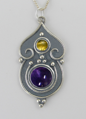 Sterling Silver Necklace With Iolite And Citrine